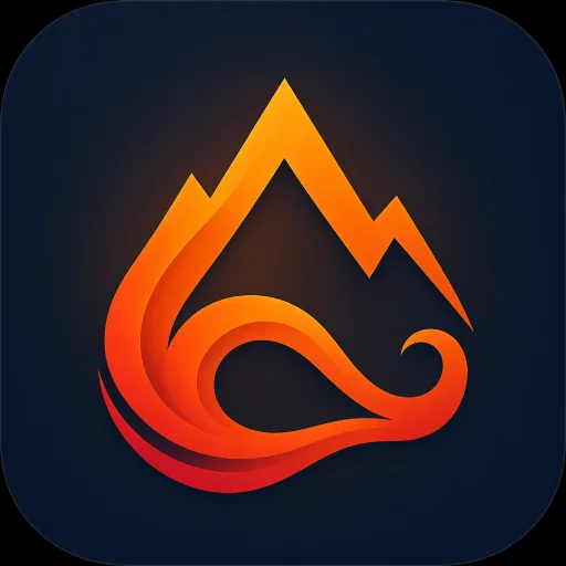 Abstract orange mountain peak and airflow swirl on a deep navy rounded-square app icon.